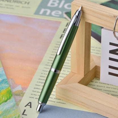 Jinhao 10 Press Fountain Pen with Box, Sea Pine Green Retractable Extra Fine Nib with Ink Converter Set (Silver Clip)
