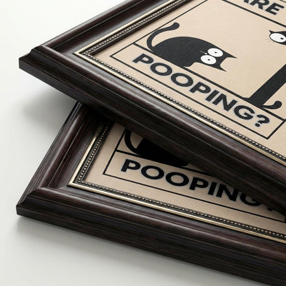 Dark Brown Framed Funny Bathroom Cat Canvas Wall Art Are You Pooping Wall Decor Picture Humor Bathrooms Animal Poster Print Painting for Toilet And Restroom Prepare To Hang
