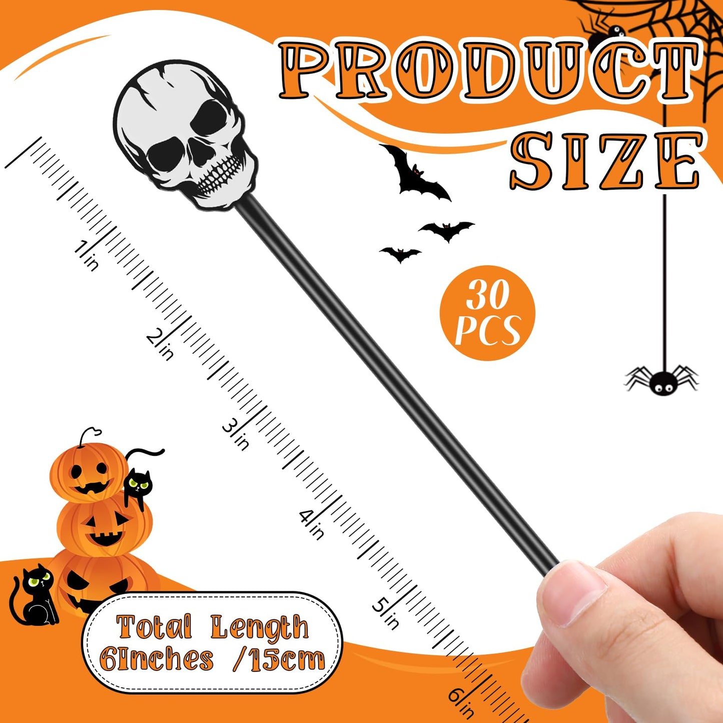 SiliFine 30 Pcs Halloween Swizzle Sticks Plastic Coffee and Cocktail Stirrers Fall Thanksgiving Drink Stirrers Cocktail Mixers for Halloween Fall Autumn Party Tea Coffee Bar Decoration(Skull)