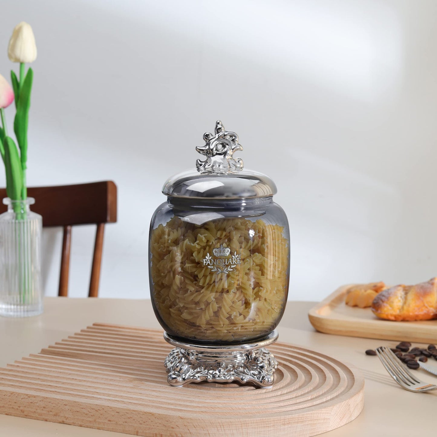 fanquare 35oz Mordern Candy Jar for Buffet, Large Ceramic Cookie Jar with Airtight lid, Silver Coffee Canister for Kitchen Counter, Kitchen Canister
