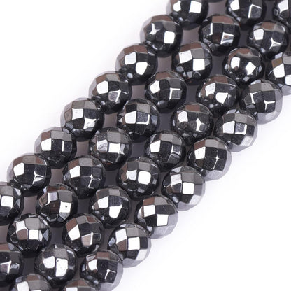 HAAMIIQII 65pcs 6mm Natural Black Hematite Loose Gemstone Beads Faceted Round Spacer Stone Beads for Jewelry Making DIY Bracelets Necklaces Crafting