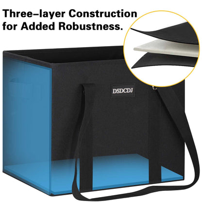DSDCDJ Reusable Grocery Bags 3 Pack - Heavy Duty Reusable Shopping Bags with Hard Bottom & Long Handles, Stand Up Grocery Boxes Reusable Foldable, 13x10.23x11in, Black