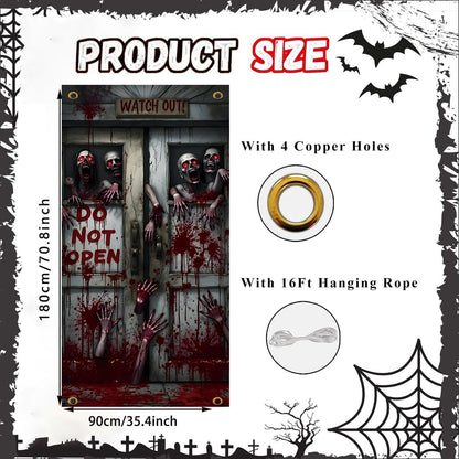 Halloween Terror Theme Door Cover, DO NOT OPEN Theme Door Cover, Scary Bloody Door Banner for Halloween Spooky Party Decorations, 71x35 Inch (NOT OPEN A)