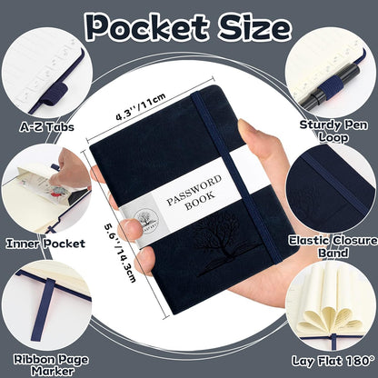 DAOFARY Password Book with Alphabetical Tabs - Small Password Keeper Book (5.6 * 4.3 in) with Inner Pocket, Hardcover Password Keeper Notebook for Log Internet Website Information (Dark Blue)