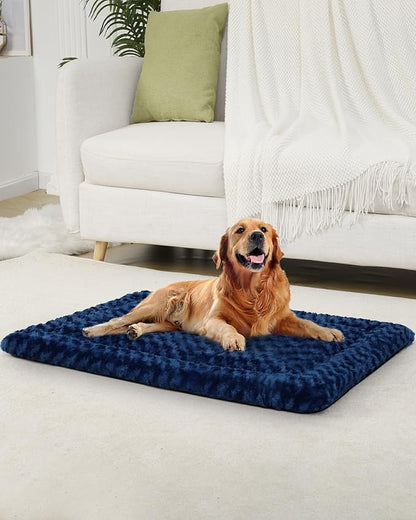 Washable Dog Bed Mat Crate Pad Soft Fluffy Pet Kennel Beds Dog Sleeping Mattress for Large Jumbo Medium Small Dogs, 42 x 28 Inch, Blue