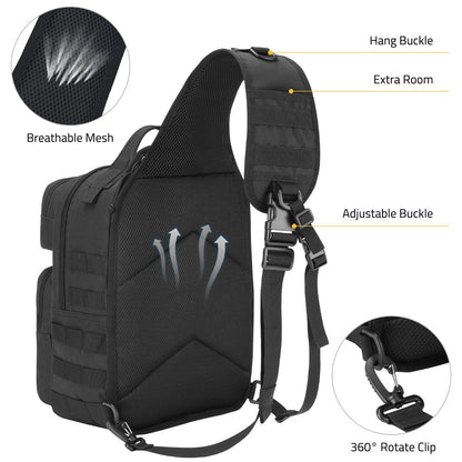 CVLIFE Tactical Sling Bag Backpack for Men Military Shoulder Sling Bag Molle Detachable Tactical Bag with Bottle Holder Hidden Pocket Daily Day Pack Work Bag for EDC Hiking, Black