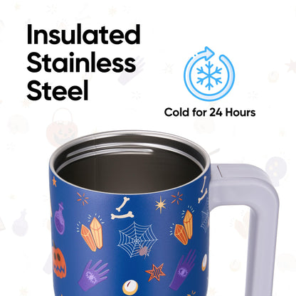 Fijinhom 18 oz Toddler Tumbler with Handle, Stainless Steel Insulated Water Bottle Coffee Mug with Straw, Toddler Cups, Kids Water Bottle for School, Sports, Travel, Ghostly Cuties