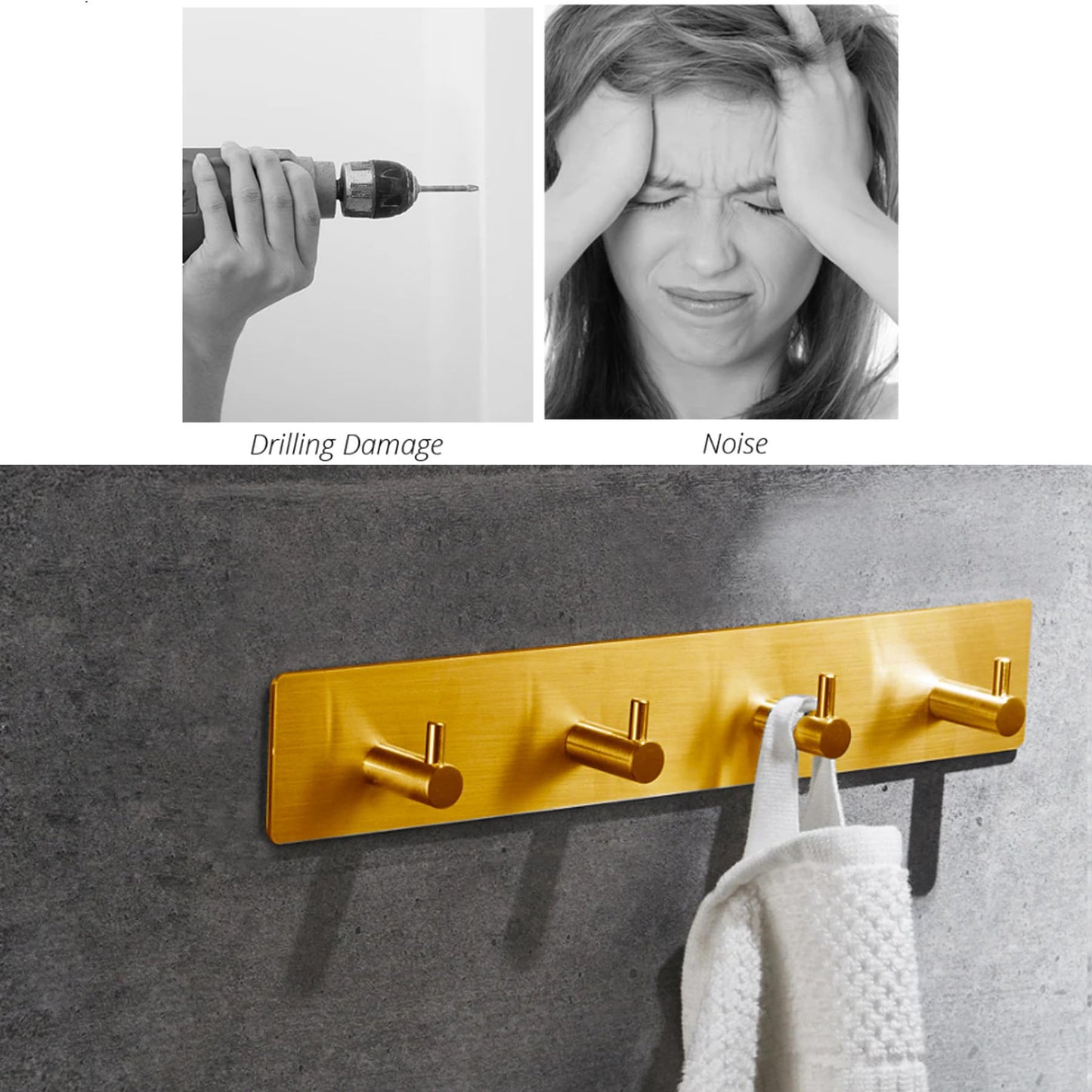 Kingdong Key Holder for Wall 304 Stainless Key Hooks Adhesive Key Holder Wall Mount Key Hanger with 4 Heavy Duty Hooks Key Organizer for Kitchen, Bedroom, Bathroom (Gold(4 Hooks))
