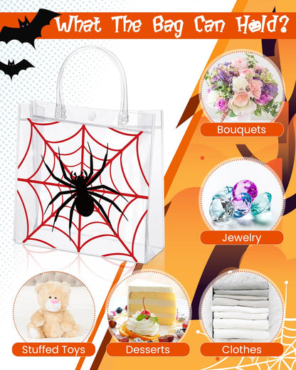 Liobelon 24 Pieces Spider Party Favor Gift Bags Spider Clear PVC Gift Bags with Handles 8 x 8 x 3.2inches Transparent Treat Snack Bag for Birthday Insect Theme Gothic Style Party