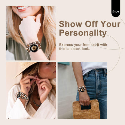 JR.DM Boho Beaded Handmade Braided Bracelet Band Women 20mm Compatible with Samsung Galaxy Watch 7/6/5/4/Active 2/4 Classic/6 Classic/5 Pro/FE 40mm 42mm 43mm 44mm 45mm 46mm 47mm