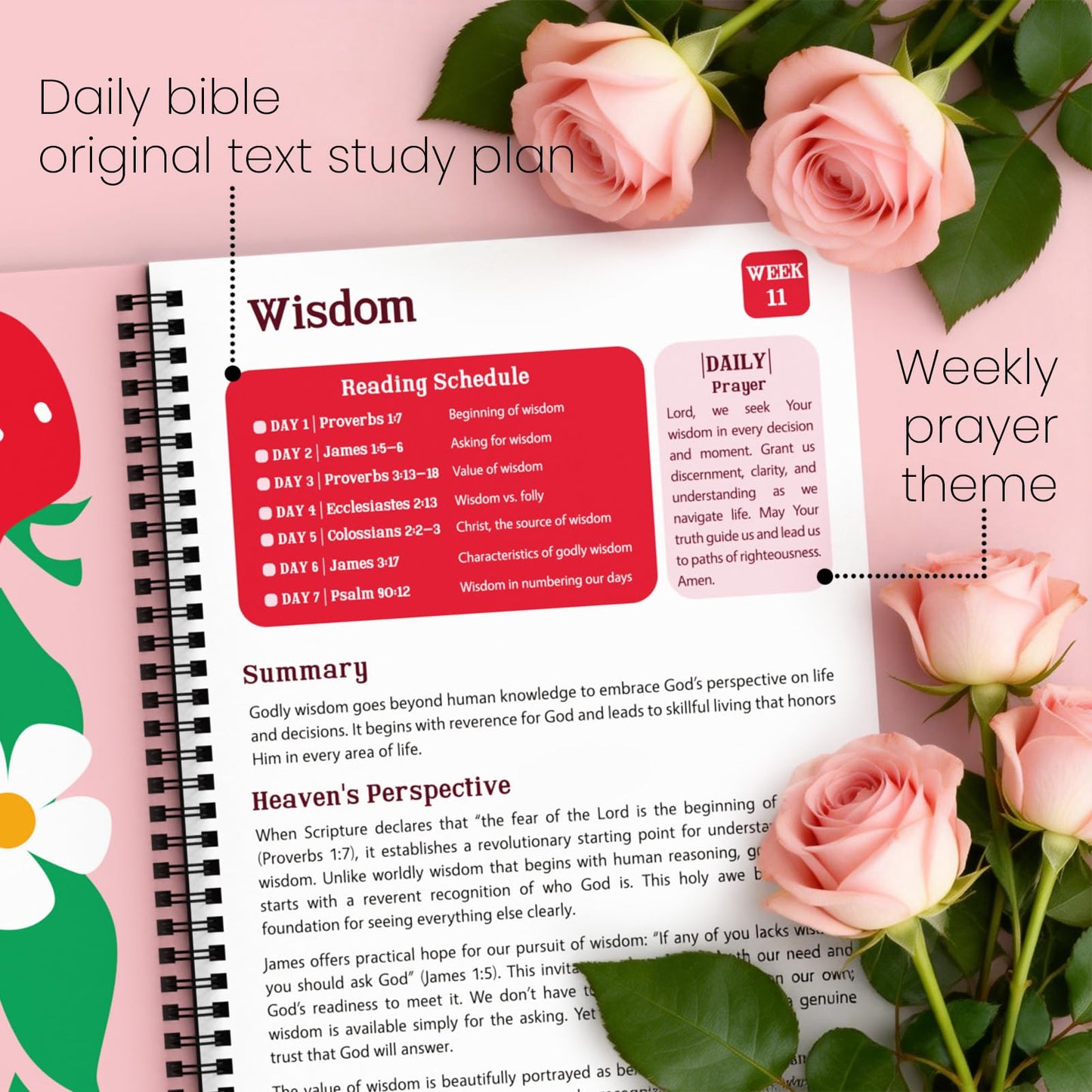 Bible Study Guide in a Year for Women, 52-week Guided Bible Prayer Journal Daily Devotional Notebook with Bookmark, Journaling Bibles Study Supplies Accessories Christian Gifts (A4)