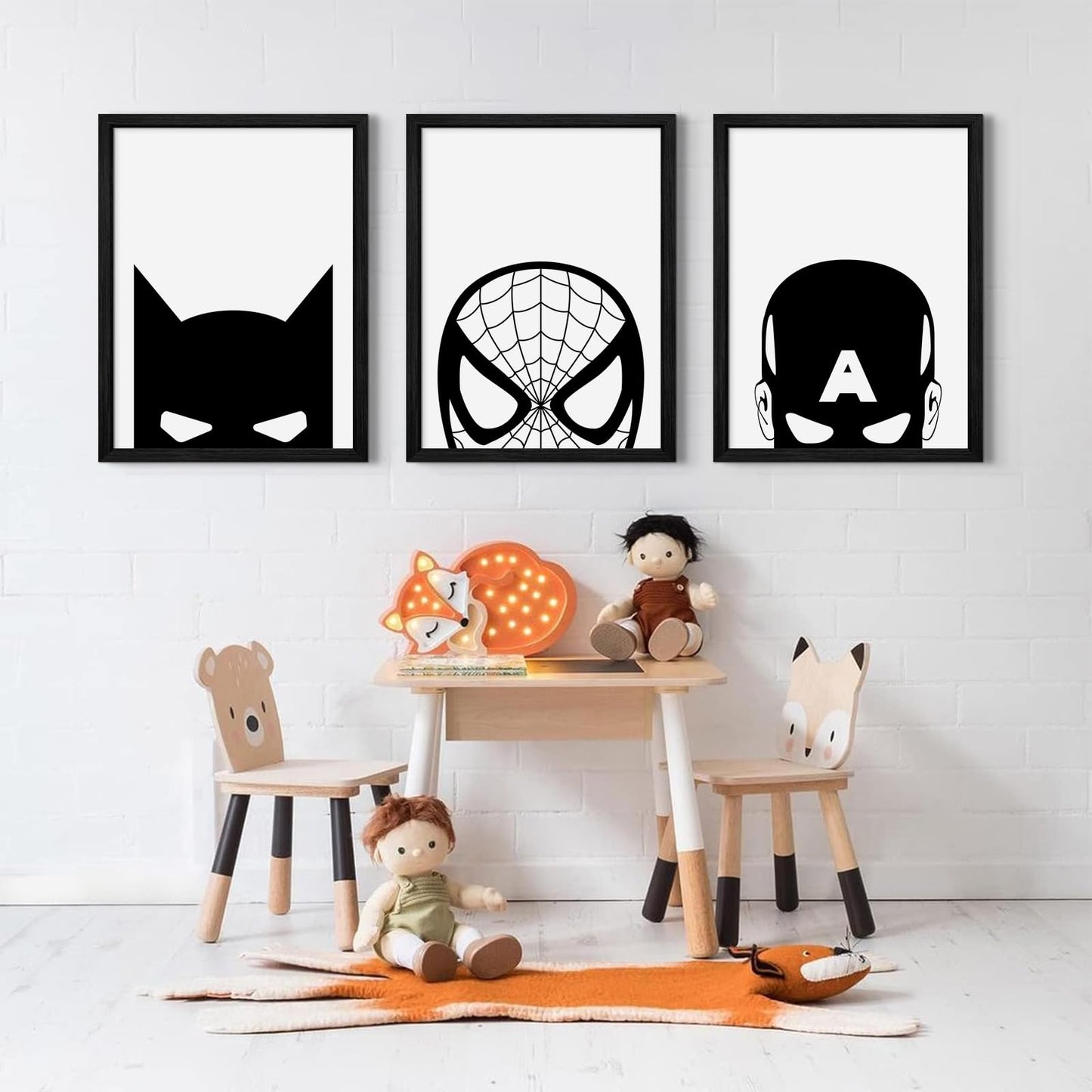 Spiderman Canvas Wall Art Decor Black And White Nursery Wall Art Posters Boys Room Prints Spiderman Posters Pictures Kids Boys Wall Decor Painting for Bedroom Bathroom 12x16 Inch Black Framed Set of 3