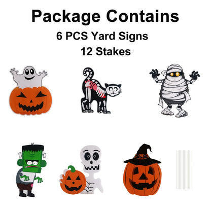 6PCS Yard Signs for Halloween Props Yard Stakes Pumpkin Ghost Monster Yard Sign Stakes for Halloween Decorations Outdoor Lawn Decor Yard Decorations