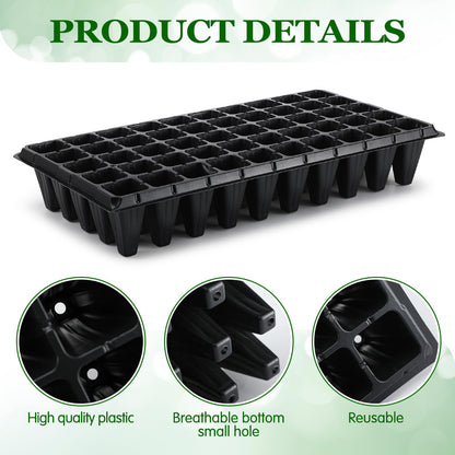 Vesici 20 Pcs 50 Cell Deep Root Seed Starting Trays 3.54" Depth Seedling Plastic Nursery Trays Bulk Thick Plastic Starter Cups for Plants with 120 Labels 2 Plant Tool Germination Gardener Supply