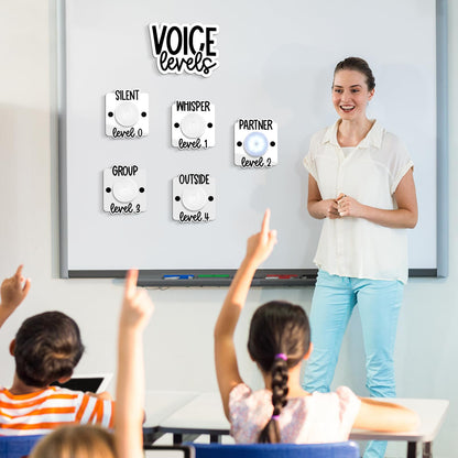 Honoson Voice Level Chart for Classroom with 5 Pack Magnetic Puck Lights Noise Level Chart Teacher Educational Management Supplies for Elementary School Preschool Music Class (Mordern,White)