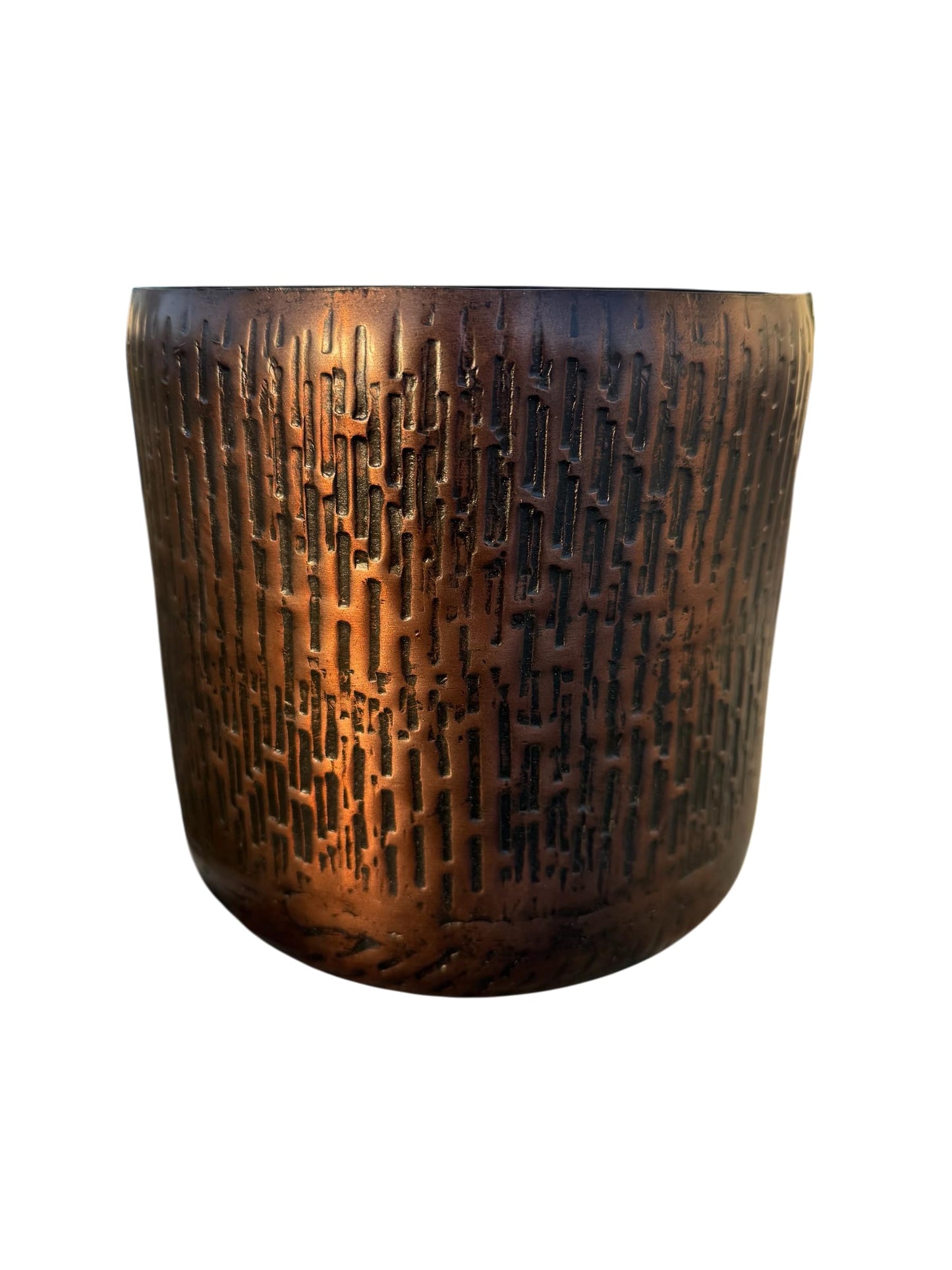 Set of 2 Antique Copper Handmade Metal Planters – Textured Grooved Design with Anti-Scratch Pads – Indoor Decorative Flower Pots with a Medieval Look – 7x7" and 5x5" Height Rustic Artisan Planter Set