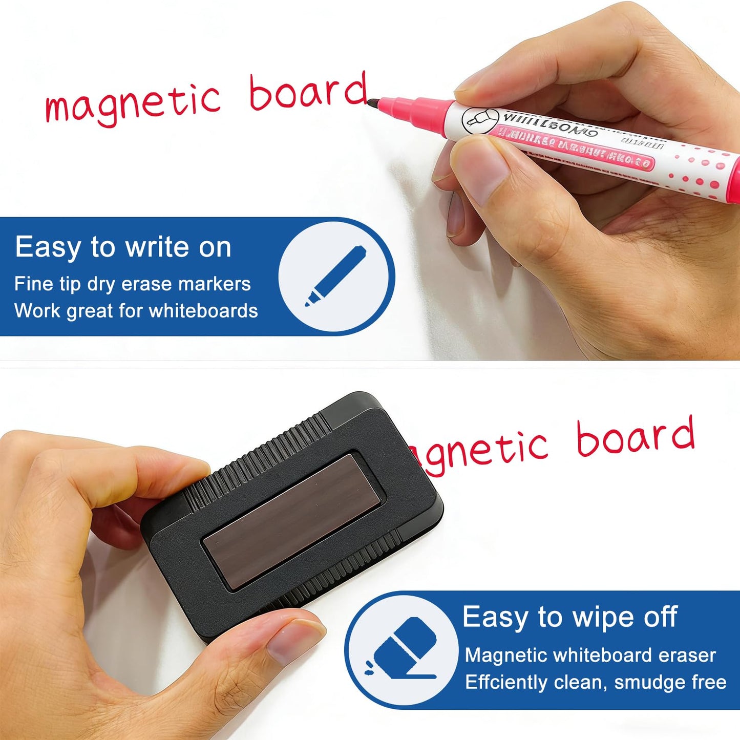 Magnetic Dry Erase Whiteboard for Fridge - 20x12 Inch Flexible Memo Board, 8-Piece Set with 1Whiteboard, 6 Markers & 1 Pen Holder, Reusable Magnetic Refrigerator Board for Kitchen, Office, Home& Dorm