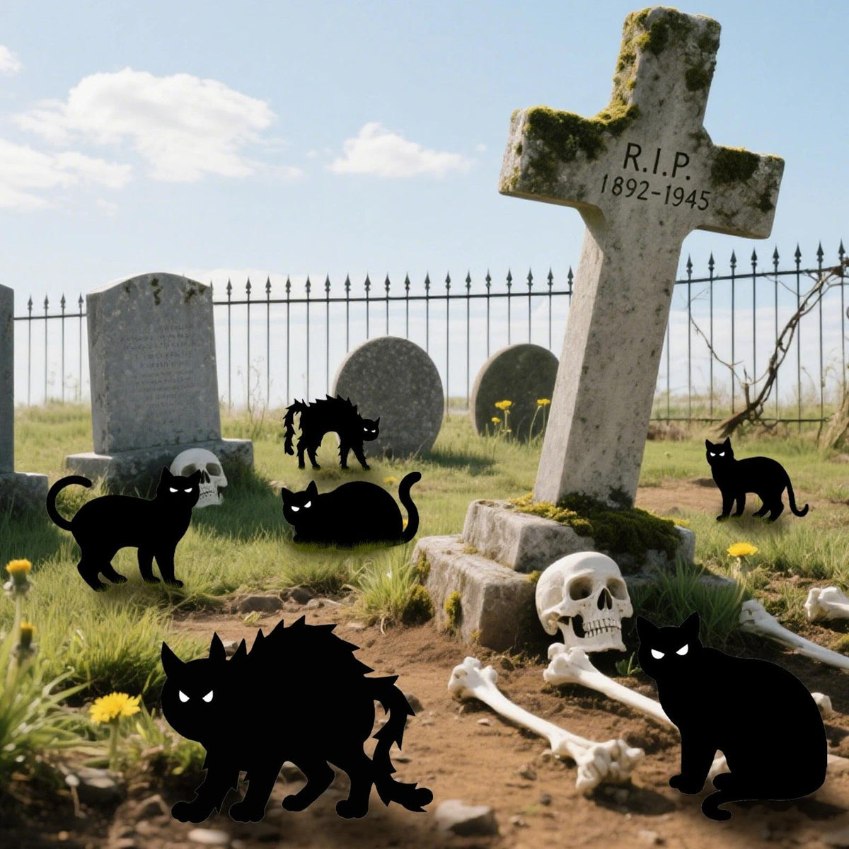Heyigrow 6 Pack Halloween Black Cat Yard Signs with Stakes, Glow in Eyes Scary Outdoor Decoration for Lawn Garden Courtyard