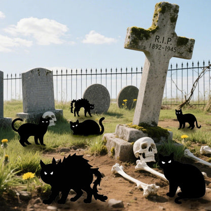 Heyigrow 6 Pack Halloween Black Cat Yard Signs with Stakes, Glow in Eyes Scary Outdoor Decoration for Lawn Garden Courtyard