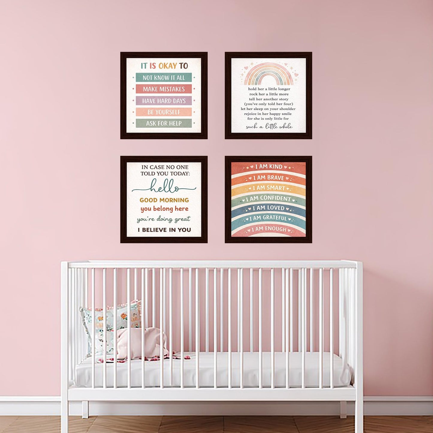 Boho Classroom Wall Decor Wooden Framed Sign - Its Okay To Positive Affirmations Poster for Teacher Elementary School Homeschool Nursery 8x8 Inch