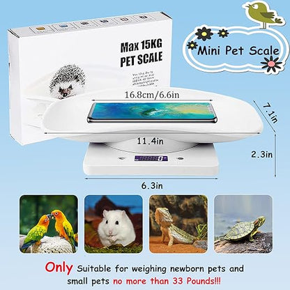 Digital Pet Scale, Portable LCD Electronic Weighing Scale with Tray(Max. 33 lbs), Small Animal Weight Scale, Multifunction Kitchen Scale for Food/Lizard/Puppy/Kitten/Hamster/Whelping
