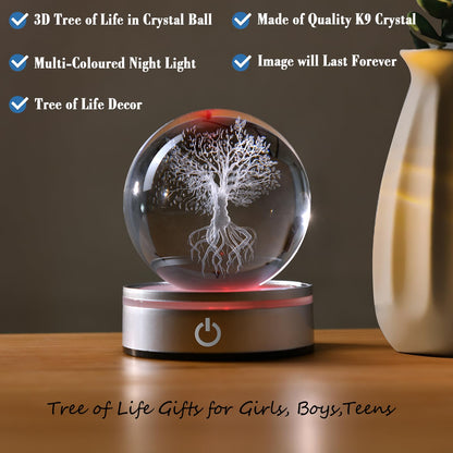 IFOLAINA Tree of Life Gifts for Him Her Friends Christmas 3D Tree of Life Crystal Ball Lamp for Room Crystal Plant Sphere Decor for Men Women