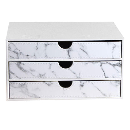 Arniche 3-Drawer Leather Desk Organizer with A4 File Holder-Stackable Modular Storage Box for Office Supplies,Files,Bills & Jewelry-Space-Saving Design for Home Office,Desk & Workspace(White)