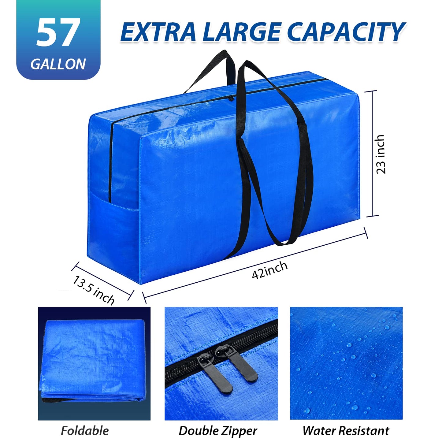 57 Gallon Extra Large Storage Bags, XXL Jumbo Large Moving Bags Heavy Duty, Storage Totes Zippered Moving Boxes Supplies for College, Foldable Duffle Bag for Travel, Christmas Tree Bag, 42x23x13.5inch