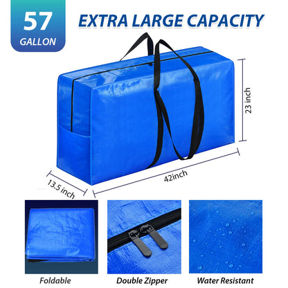 57 Gallon Extra Large Storage Bags, XXL Jumbo Large Moving Bags Heavy Duty, Storage Totes Zippered Moving Boxes Supplies for College, Foldable Duffle Bag for Travel, Christmas Tree Bag, 42x23x13.5inch