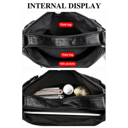WITERY Small Crossboby Bag for Women - Soft PU Leather Purses Multi-Pocket Shoulder Bag Handbag with Adjustable Strap, Vintage Ladies Medium Roomy Travel Purses Zipper Hobo Totes (Black)