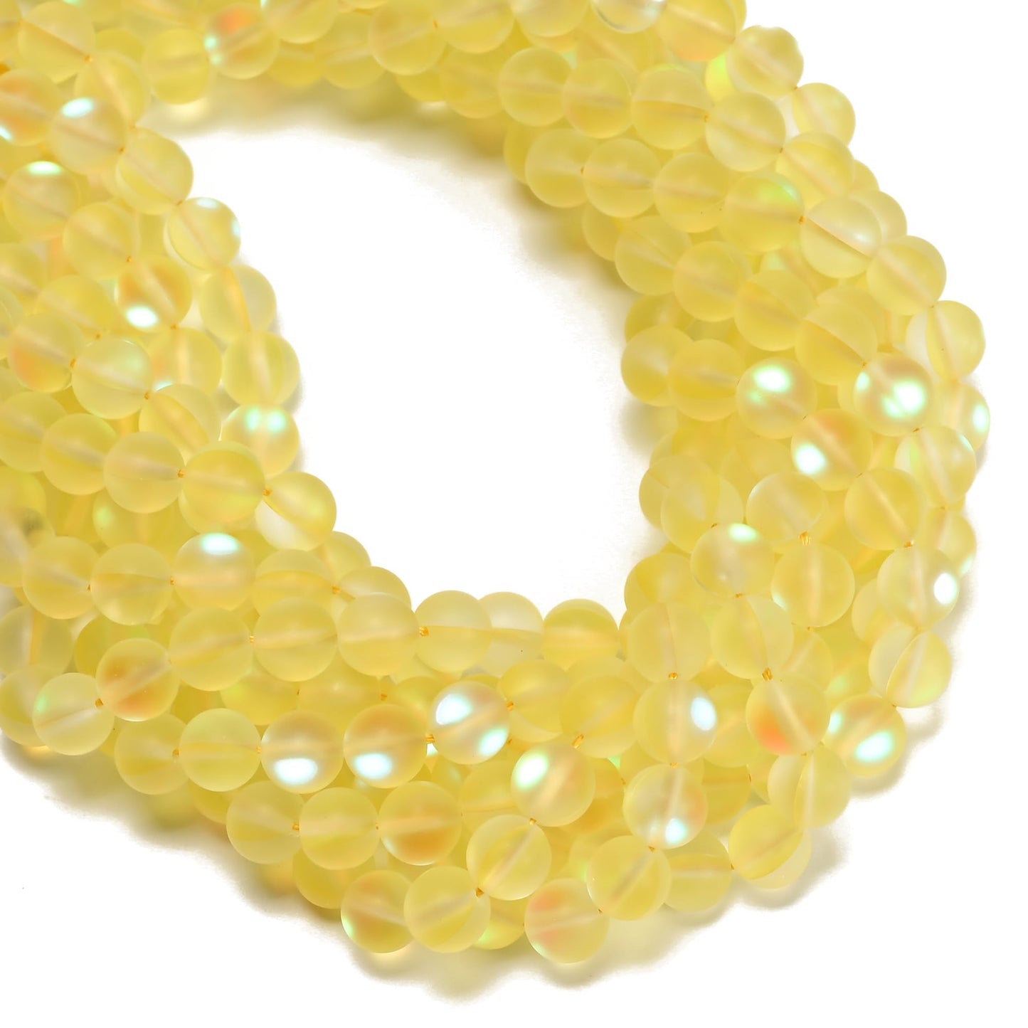 10mm Matte Yellow Mermaid Aurora Crystal Glass Bead, Glitter Round Synthetic Moonstone Beads for Jewelry Making Bracelets