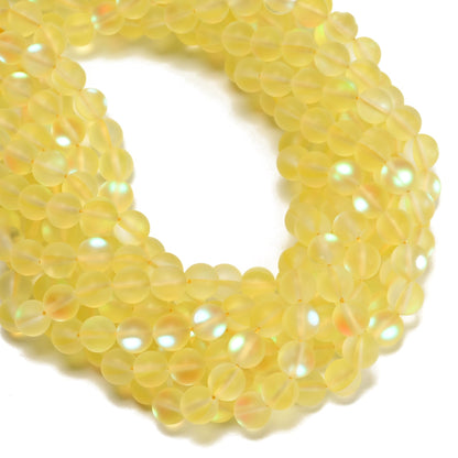 10mm Matte Yellow Mermaid Aurora Crystal Glass Bead, Glitter Round Synthetic Moonstone Beads for Jewelry Making Bracelets