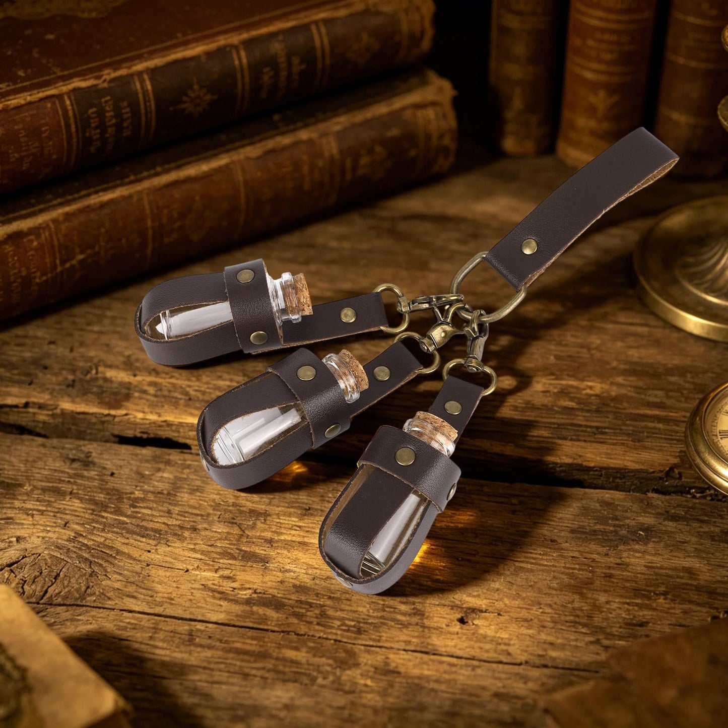 Fukaisu Cork Potion Bottle Cosplay Belt Accessories, Include 3 Potion Bottles with Holder Ren Faire Magic Cork Bottles Medieval Steampunk Renaissance Witch Props Costume Accessories for Parties