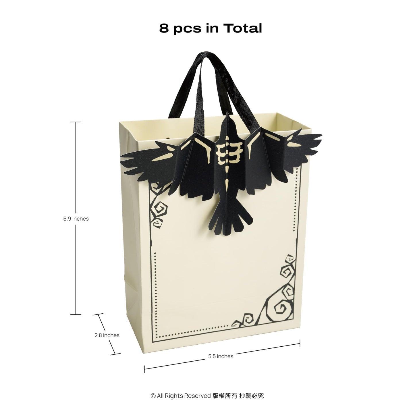 Cheerland 8pcs Halloween Party Favor Bags with Gothic Paper 3D Crow for Birthday EMO Paper Bags Snack Bag Raven Halloween Goodie Bag Candy Bag 3D Crows Summerween Party Supplies Trick or Treat Bag