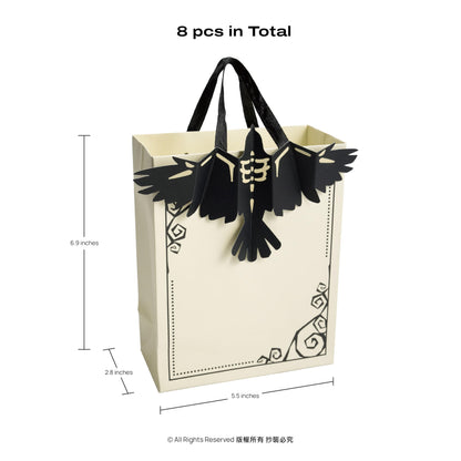 Cheerland 8pcs Halloween Party Favor Bags with Gothic Paper 3D Crow for Birthday EMO Paper Bags Snack Bag Raven Halloween Goodie Bag Candy Bag 3D Crows Summerween Party Supplies Trick or Treat Bag