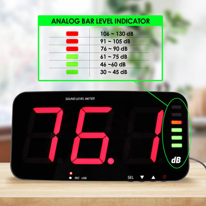 Decibel Meter Recorder 13 Inches Sound Level Meter, Wall Mount Noise Meter for Classroom Sound Meter with 16.4ft Sensor, Buzzer Alarm and Unlimited Data Logging, Noise Meter Decibel for Studio, Home