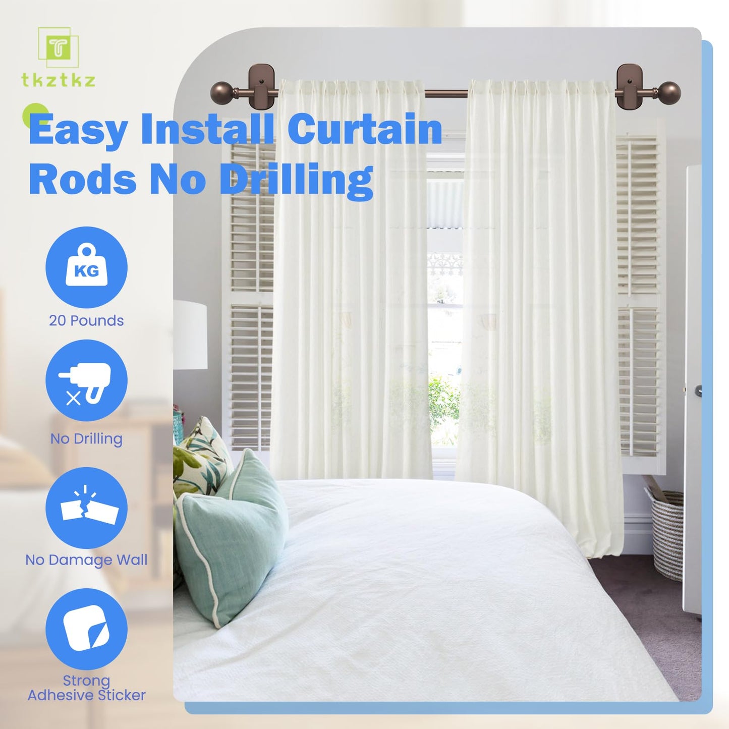 Curtain Rods No Drilling for Windows 32 to 45 Inch:No Drill Small Silver Curtain Rod with Adhesive Brackets for Bedroom,5/8" Apartment Renter Friendly Adjustable Drapery Rods Easy Install