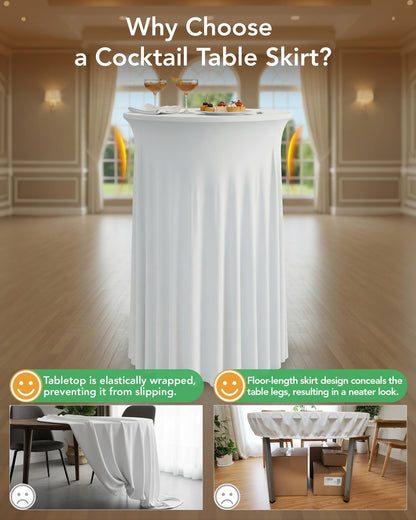 KeyWave Cocktail Table Tablecloth with Skirts - 32x43 Inch Wavy Spandex High Top Cocktail Table Covers, Ruffle Drape Highboy Tablecloth Reusable for Party Wedding Cake Standing Table, Black, 6 Pack