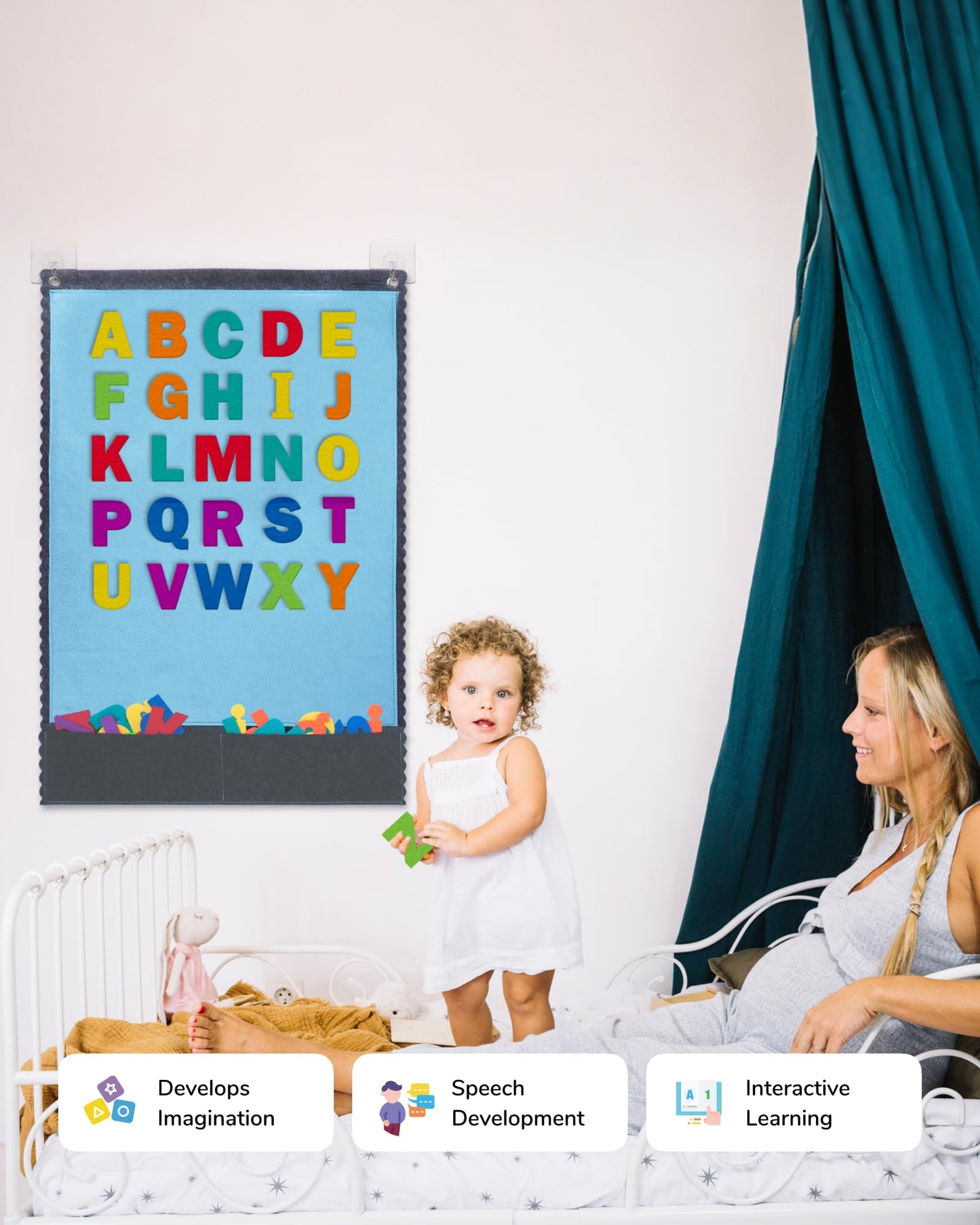 CHEFAN Felt Board - Large Flannel Board for Wall, 104 Felt Letters, 32'' X 22'' Interactive Storytelling & Play Learning for Home & Classroom Use(2 Sets of Uppercase&Lowercase Letters)