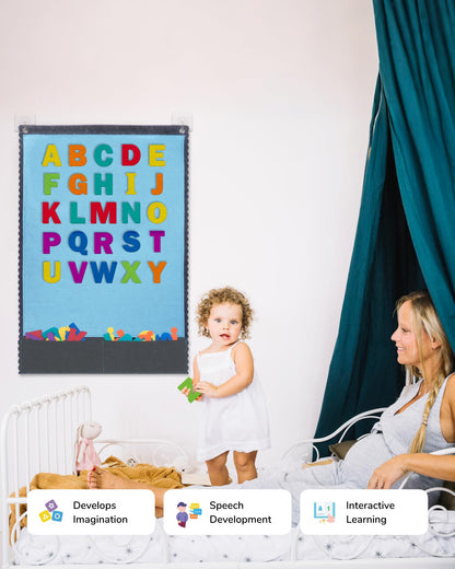 CHEFAN Felt Board - Large Flannel Board for Wall, 104 Felt Letters, 32'' X 22'' Interactive Storytelling & Play Learning for Home & Classroom Use(2 Sets of Uppercase&Lowercase Letters)