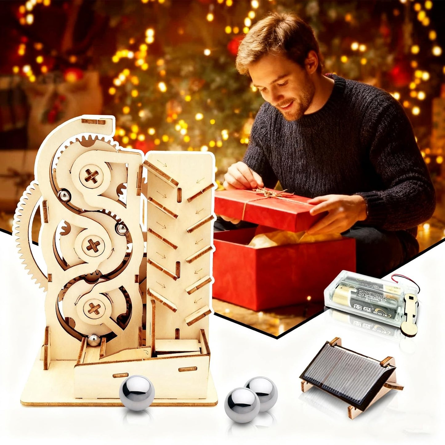 Solar 3D Wooden Puzzle Marble Run DIY Model Kit Craft Sets Wood Mechanical Toys Experiments Projects Birthday Gift for Adult Men Age 14+ Years Old