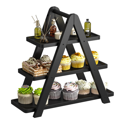 3 Tier Serving Tray Cupcake Stand and Towers Serving Tray for Party Food Tray Farmhouse Serving Platter Decorative Tray Decor Dessert Display Set Tiered Tray Stand (Black)