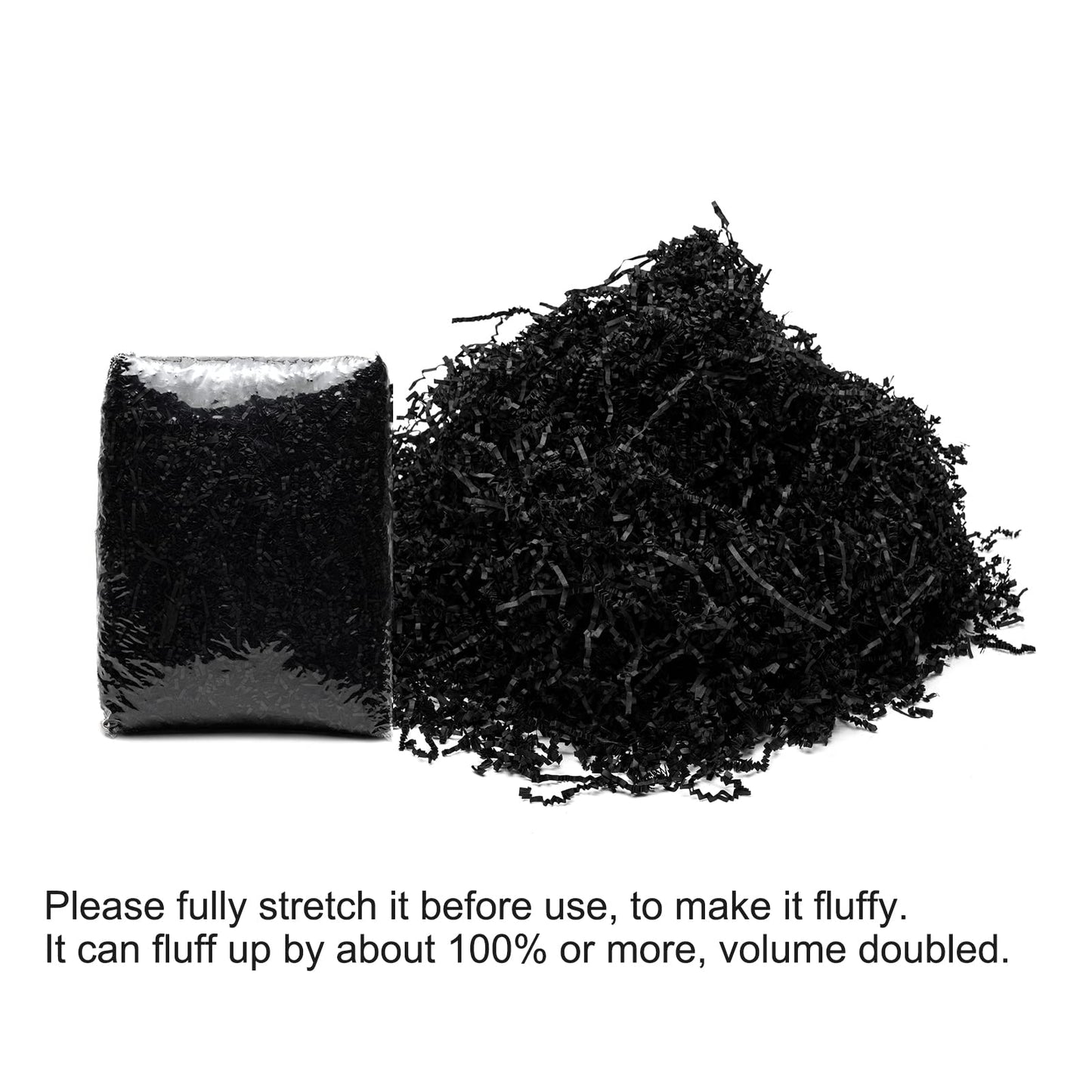 Mefleet 2 LB Crinkle Cut Paper Shred Filler Black Crinkle Shredded Paper for Gift Box - Gift Basket Bag Filler - Grass Cushion Stuffing for Valentine's Day Halloween Holiday Packaging Wrapping