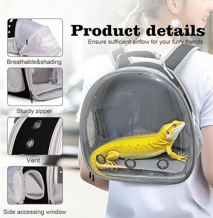 WEVONIGU Expandable Small Animal Backpack Carrier with Clear Bubble Window Large Space Travel Cage for Hedgehog Rat Parrot,Bearded Dragon,Sugar Glider,Airline Approved (Black, BE Backpack)