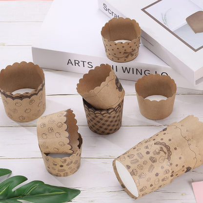 HARFINGTON 150Pcs Paper Baking Cups Small Brown Kraft Paper Muffins Liner Cupcake Greaseproof Disposable Bulk Wrappers for Wedding Birthday Graduation, Plaid