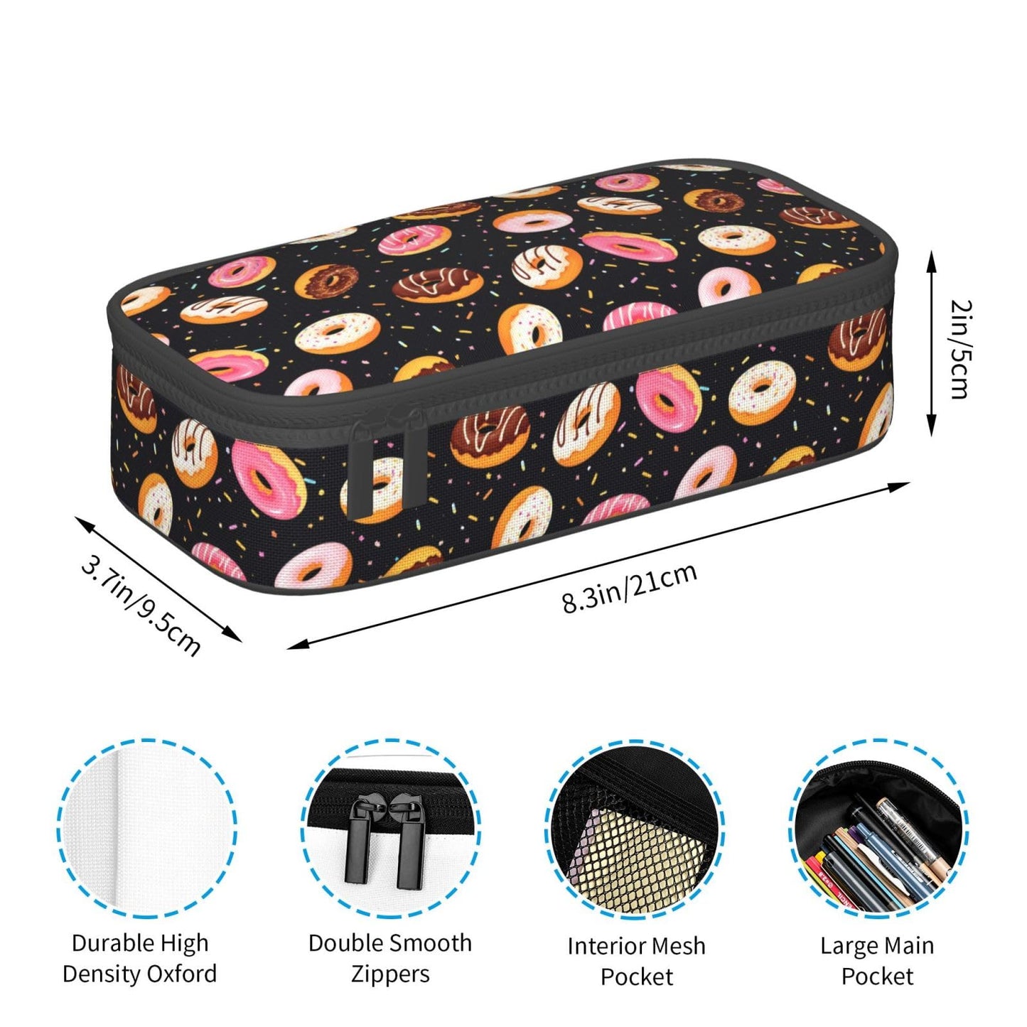 Geoocii Donut Black Large Capacity Pencil Case Organizer Pencil Pouch Stationery With Zipper School Supplies Pencil Bag For Girls Boys Teens Adult Office