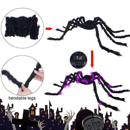 VOMAOK Halloween Spider Decorations 4ft Light Up Giant Spider(2 Pack) for Indoor Outdoor Halloween Decorations Yard Party House Décor