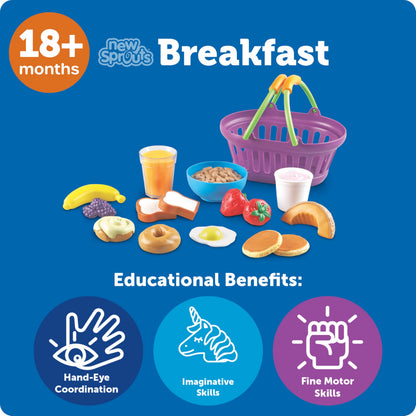 Learning Resources New Sprouts Breakfast Foods Basket - 16 Pieces, Ages 18+ months Pretend Play Food for Toddlers, Toddler Kitchen Toys, Preschool Learning Toys