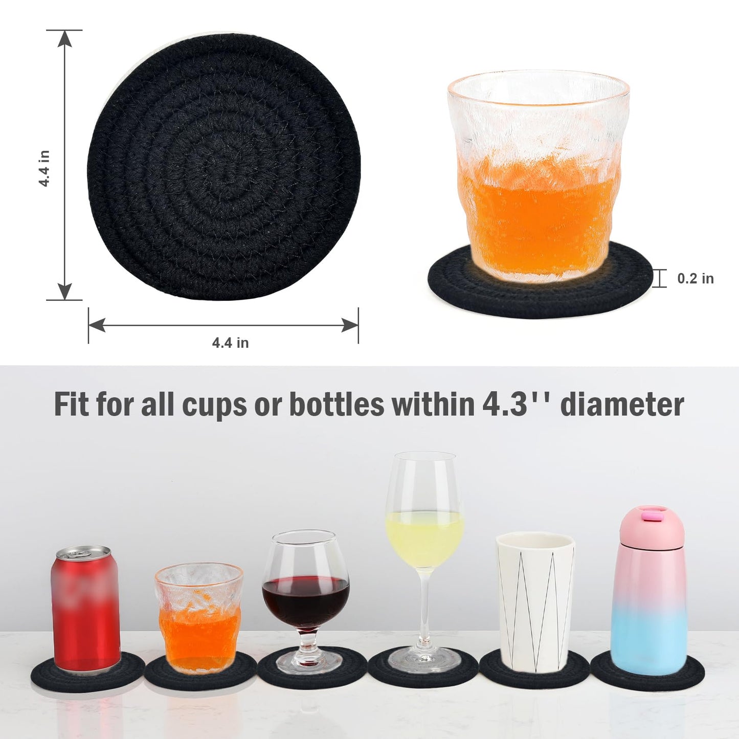 ABenkle 8 Pcs Drink Coasters with Holder, Cotton Woven Absorbent Coasters for Drinks, Minimalist Home Decor Coaster Set for Wooden Tabletop Protection Table, 4.3 inches