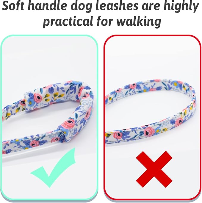 Dog Collar and Leash Set Girls Adjustable Puppy Collars with Floral Bow Tie for Small Medium Large Female Dogs, Blue Flower, L
